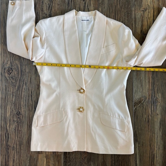 Private Label By Events Silk Single-Breasted Cream Blazer Size 12 Ornate Buttons - Picture 6 of 15